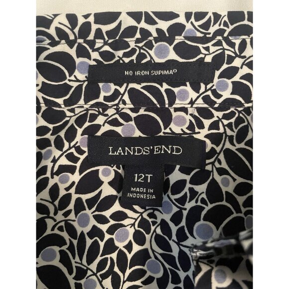 LANDS' END Woman’s 12 T. Tall Black Gray Print "No Iron Supima" Blouse Top - Picture 7 of 12